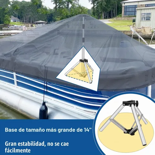 Vista 3 de Affordura - Poste de soporte para cubierta de barco extra alto con base de trípode de metal y parte superior hexagonal, postes ajustables de 27-71