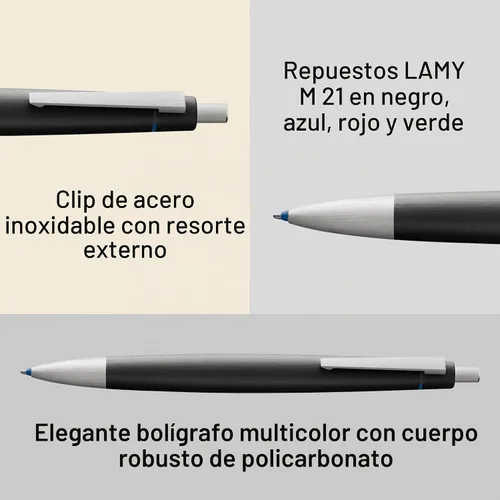 Vista 2 de Lamy 2000 – Bolígrafo con cepillado SS Clip en 4 colores (L401)