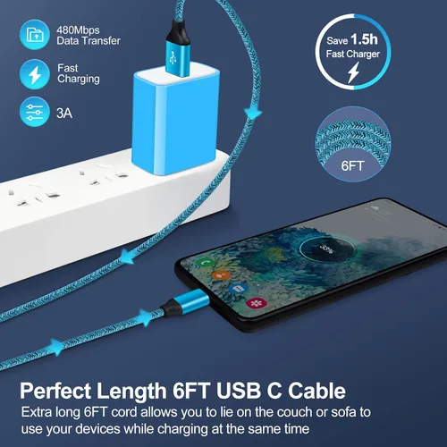 Vista 5 de Cargador de pared rápido USB Android de 18 W con cable tipo C de 6 pies para Samsung Galaxy A17 S25 Ultra S25+ A16 5G A53 A13 A15 A14 A54 A25 A23