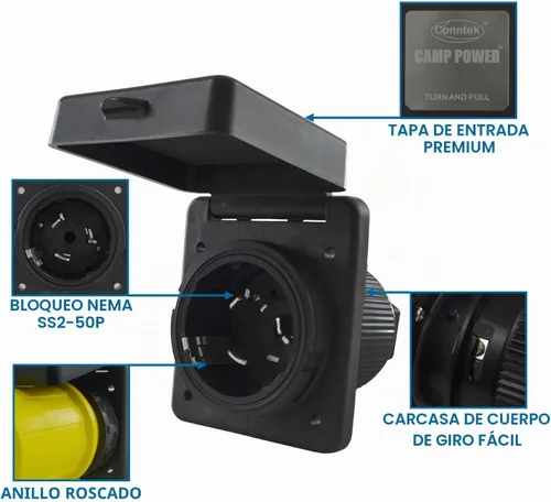 Vista 2 de Conntek Entrada de alimentación marina RV de 50 amperios y 125/250 voltios