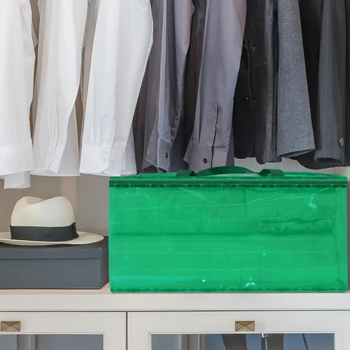 Vista 6 de Vieshful Bolsa de almacenamiento de ropa transparente verde de 40 litros, organizador de ropa colorido con cremallera, bolsa de almacenamiento