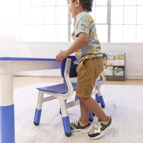 Vista 6 de ECR4Kids Mesa de actividades rectangular de borrado en seco con dos sillas, muebles para niños, azul, 3 piezas
