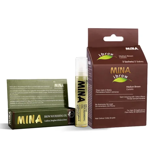 Vista 14 de Polvo de tinte para cejas natural marrón medio de MinaiBrow Kit de tinte instantáneo a prueba de manchas con cepillo doble biselado Marrón medio +
