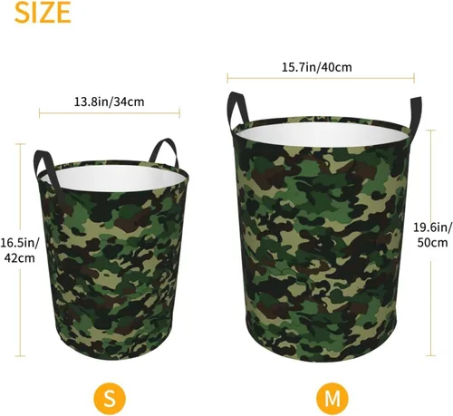Vista 5 de Aniaml Camouflage Green print Circular Hamper Waterproof Storage Bin Organizer Basket Laundry Hamper With Handles For Clothes Toys Small