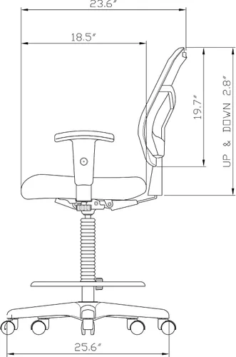 Vista 3 de Lorell Silla de oficina con taburete de trinquete, diseño ergonómico de respaldo medio con malla transpirable, asiento de tela acolchada, anillo