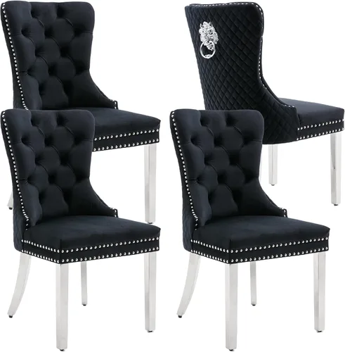 Vista 12 de KCC Juego de 2 sillas de comedor de terciopelo, sillas modernas copetudas Patas de acero inoxidable beige++ plata