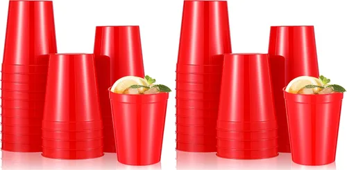 Vista 10 de Mifoci 24 vasos de plástico para estadios reutilizables apilables a granel, 16 onzas, color negro