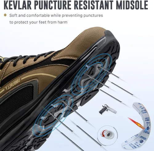 Vista 2 de Asiman Zapatos de punta de acero para hombre, zapatos de trabajo indestructibles, ligeros, con puntera de acero, zapatos de seguridad