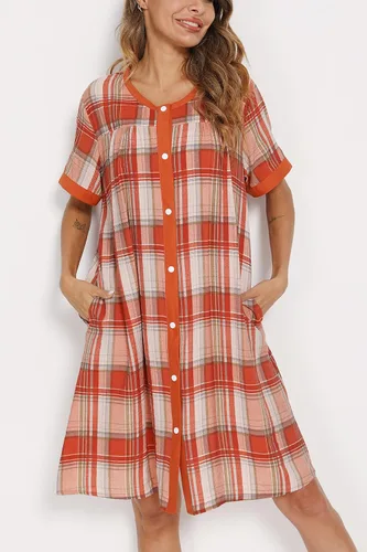 Vista 2 de Guier Vestido de casa para mujer, de manga corta, de algodón, ligero, tallas S-XXL
