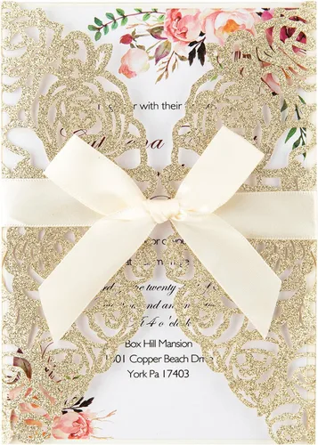 Vista 10 de AdasBridal 50 tarjetas de invitaciones de boda burdeos con sobres de 5 x 7 pulgadas, en blanco, 250 GSM, insertos de papel de pera con purpurina