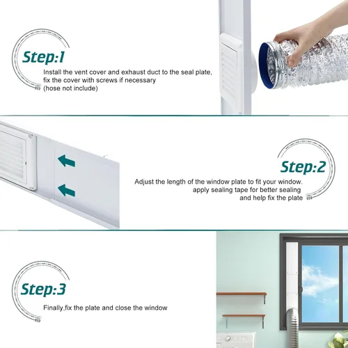 Vista 4 de Daisypower Kit de ventana de ventilación para secadora, kit de ventilación de ventana ajustable de 4 pulgadas con cubierta de ventilación