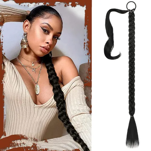 Vista 74 de SOFEIYAN Extensión de cola de caballo trenzada larga con banda elástica y mechón liso envolvente, extensiones de cabello naturales suaves
