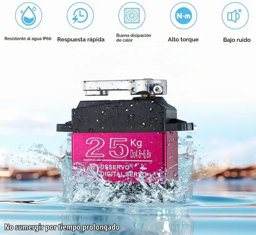 Vista 2 de Servomotor de dirección resistente al agua de 55.1 lbs de alto par a control remoto de engranaje de metal completo compatible con 1/6, 1/8, 1/10