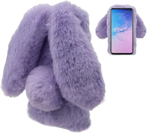 Vista 5 de LCHDA Funda de conejo para Samsung Galaxy S21 FE 5G, lindas orejas de conejo 3D, bola de pelo suave y peluda, cálida, de piel sintética, esponjosa