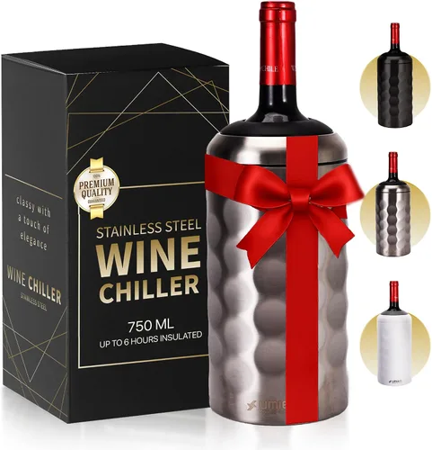 Vista 10 de Enfriador de vino premium - Enfriador de botella de acero inoxidable de 750ml, de doble pared y aislado al vacío - Mantiene el vino frío por más