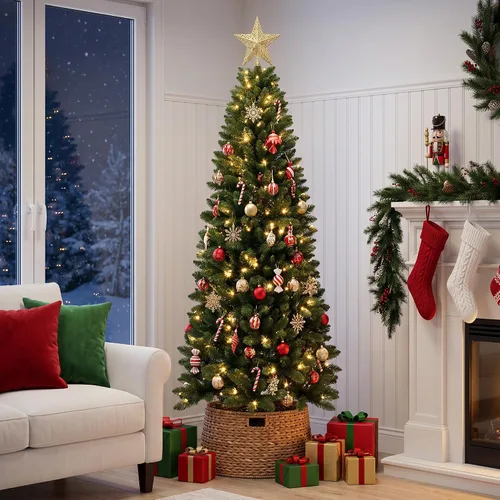 Vista 7 de Amyove Árbol de Navidad artificial preiluminado de 6 pies con 550 luces Verde