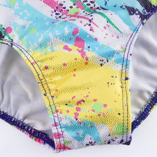 Vista 6 de Leotardos de gimnasia para niñas pequeñas, trajes de ballet de baile, sin mangas, monos brillantes con arco de Rianbow Galaxy de secado rápido