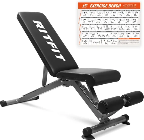Vista 14 de RitFit Banco de pesas ajustable y plegable para gimnasio en casa, levantamiento de pesas y entrenamiento de fuerza, póster de entrenamiento