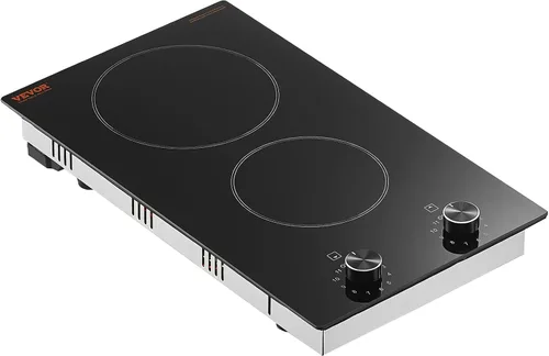 Vista 9 de VEVOR Placa de cocina eléctrica de cerámica, estufa eléctrica integrada, con panel de vidrio, control de perilla, 11 niveles de calor, para diversos