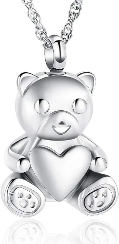 Vista 10 de shajwo Collar de Urna de Cremación de Oso de Peluche Joyería de Cenizas para Hombres y Mujeres Urna Conmemorativa de Corazón Reliquia Medallón
