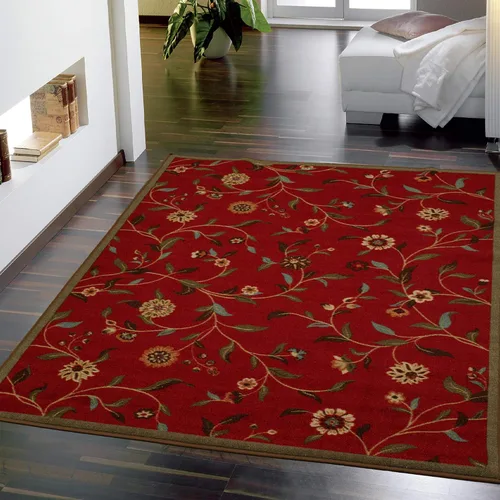 Vista 48 de Ottomanson, colección OttoHome, tapete para corredor con diseño azul claro y damasco (antiderrapante), parte trasera de goma Floral Beige