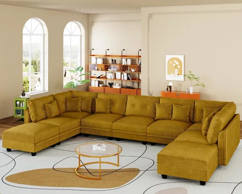 Vista 18 de LLappuil Sofá seccional modular con asientos de almacenamiento, sofá seccional convertible modular en forma de U de pana para sala de estar, sofá