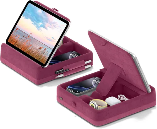Vista 9 de KDD - Soporte de almohada para tableta con almacenamiento, soporte plegable para iPad para regazo, escritorio y cama, base de almohadilla suave