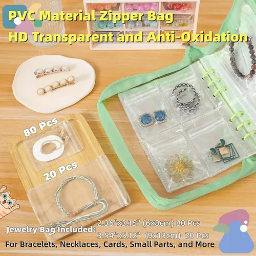 Vista 8 de AVELIO Organizador de almacenamiento de pulseras, estuche organizador de aretes de viaje, bolsa organizadora de joyas transparente para accesorios