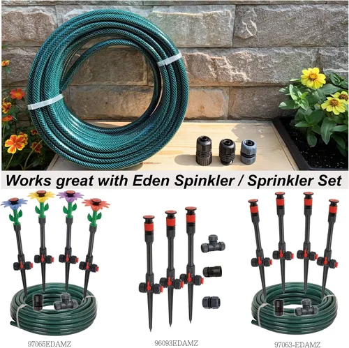 Vista 5 de Eden 94050 - Paquete de manguera y boquilla de ducha de metal de 50 pies con juego de inicio de conexión rápida, herramientas de jardinería