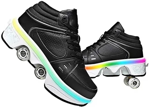 Vista 19 de Patines de ruedas para mujeres y hombres al aire libre, zapatos de parkour 2 en 1 con ruedas para niñas/niños, zapatos retráctiles de doble fila