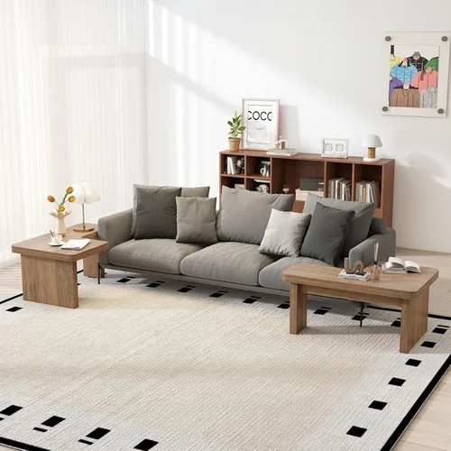 Vista 9 de Mesa de centro de granja, mesa central decorativa de 53 pulgadas con base gruesa, múltiples diseños, cambia entre mesa cuadrada y rectangular
