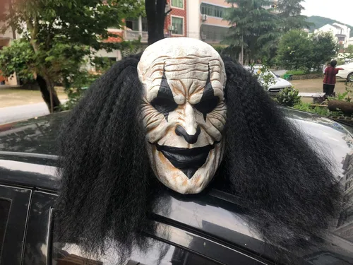 Vista 6 de Máscara facial de payaso espeluznante para adultos, máscara de bromista aterradora para Halloween (negro)