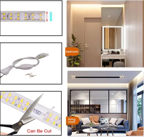 Vista 9 de SUYOOULIN Tira de luces LED, 3.3 pies/3.3 ft súper brillante 4000 lúmenes, 2835 180 LEDs/S/M tiras de luz LED, alto voltaje AC110V-130V Waterpoof