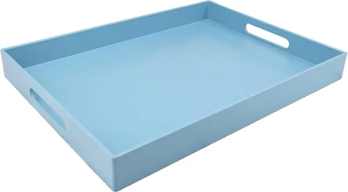 Vista 7 de Bandeja azul para mesa de café, bandeja decorativa rectangular de plástico con asas para entretenimiento, patio al aire libre, sala de estar