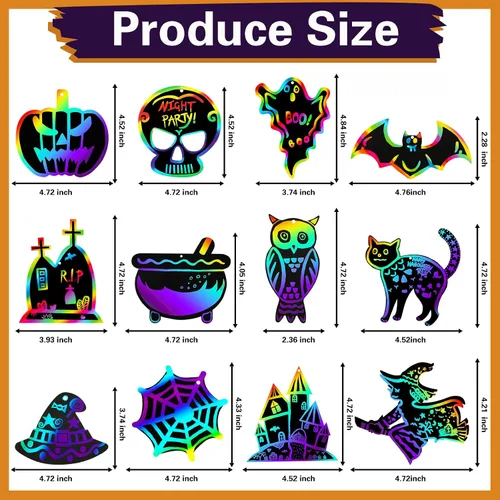 Vista 4 de Max Fun Paquete de 48 tarjetas de papel de arte para manualidades de Halloween, adornos mágicos de arco iris, suministros para colgar, kit