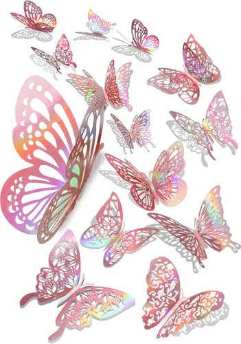 Vista 12 de 60 calcomanías 3D iridiscentes de mariposa dorada para decoración de pared Dorado