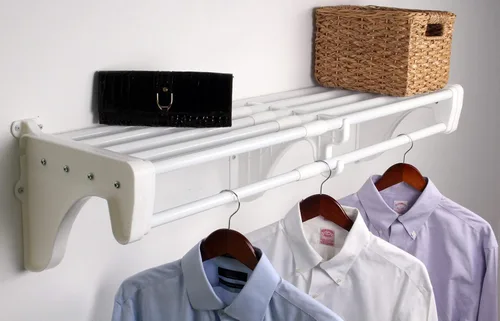 Vista 8 de EZ SHELF - Estante de armario con barra para colgar – Ampliable de 42.5 a 75 pulgadas, color plateado, estantes de armario – Fuerte, soporta 200