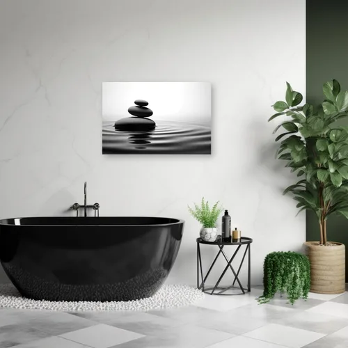 Vista 3 de CXHOSTENT Lienzo decorativo para pared, diseño de piedra zen en blanco y negro en el agua, marco decorativo de meditación, espíritu, spa, Zen - 1