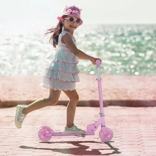 Vista 6 de Kick Scooter - Scooter portátil plegable para niños, diseño plegable ligero con alta visibilidad RGB iluminado LED en ruedas