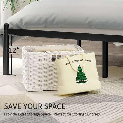 Vista 5 de SHA CERLIN Cama de plataforma vintage Queen con cabecero, base de colchón resistente, 12 pulgadas debajo de la cama para almacenamiento, fácil