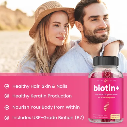 Vista 6 de NutraChamps Paquete completo de biotina para cabello, piel y uñas. Paquete de 2 biotina y biotina +