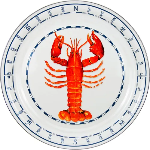 Vista 10 de Golden Rabbit Enamelware - Patrón de cangrejo azul - Bandeja redonda de 20 pulgadas para servir