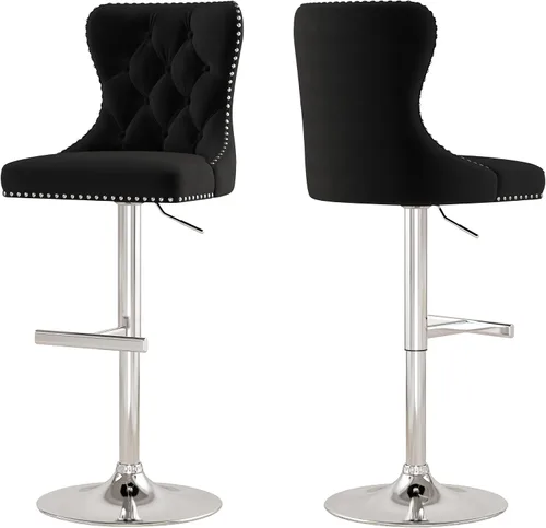 Vista 18 de Juego de 2 taburetes de bar giratorios de terciopelo con respaldo copetudo y base dorada, beige Adjustable Counter Height Barstools with Soft