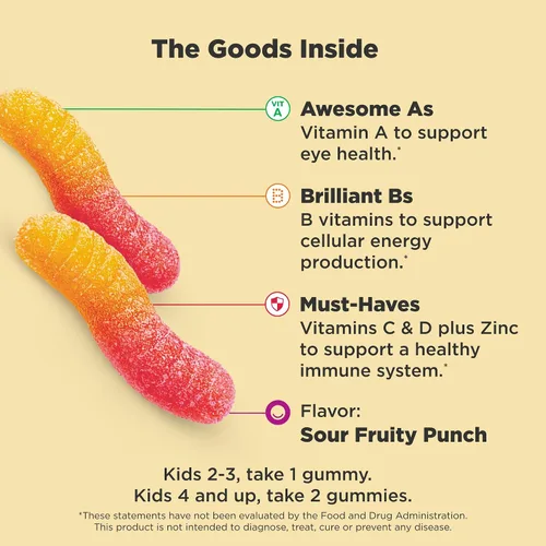 Vista 3 de OLLY - Gusanos de goma multivitamínicos para niños, salud general y apoyo inmunológico, vitaminas y minerales A, C, D, E, Bs y zinc, suplemento