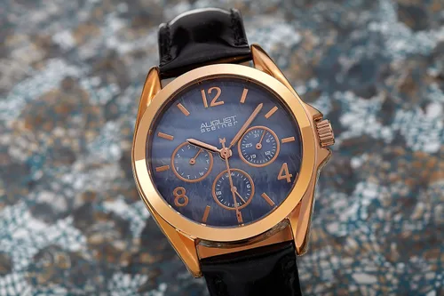 Vista 5 de August Steiner AS8191 - Reloj multifunción para mujer, esfera de perla y correa de piel auténtica en relieve de cocodrilo