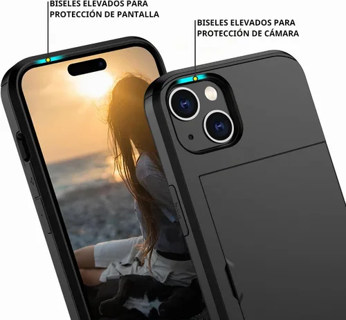 Vista 4 de Nvollnoe Compatible con iPhone 15 Funda con ranura para tarjetas, resistente, protectora de doble capa, a prueba de golpes, ranura oculta