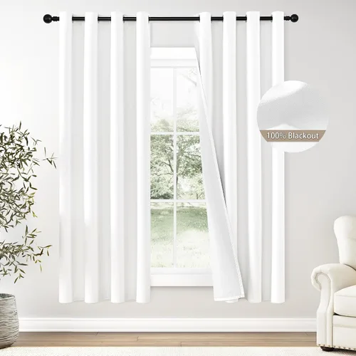 Vista 121 de ChrisDowa Cortinas 100% Opacas de Abedul Sólido de 45 Pulgadas de Largo, 2 Paneles para Dormitorio y Sala de Estar, Estilo Granja Oscurecedoras