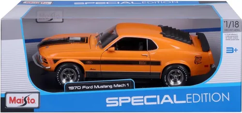 Vista 9 de Maisto 1:18 Edición Especial 1970 Ford Mustang Mach 1, Naranja, Escala 1:18