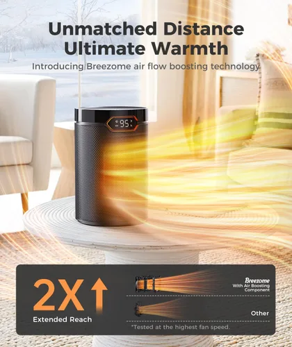 Vista 2 de BREEZOME Calentador de espacio, calentadores eléctricos portátiles para uso en interiores con termostato y temporizador de 24 horas, calentador