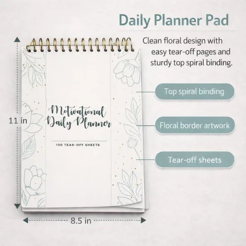 Vista 7 de Agenda diaria con espiral, 100 hojas sin fecha, bloc de notas de escritorio, calendario motivacional, organizador, rastreador de productividad